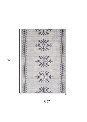 Homeroots 5' X 7' Gray And Ivory Geometric Power Loom Washable Area Rug  Cotton Blend 533007