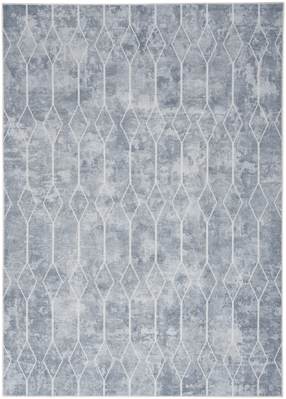 Homeroots 5' X 7' Blue And Gray Geometric Power Loom Washable Area Rug  Cotton Blend 533008