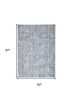 Homeroots 5' X 7' Blue And Gray Geometric Power Loom Washable Area Rug  Cotton Blend 533008