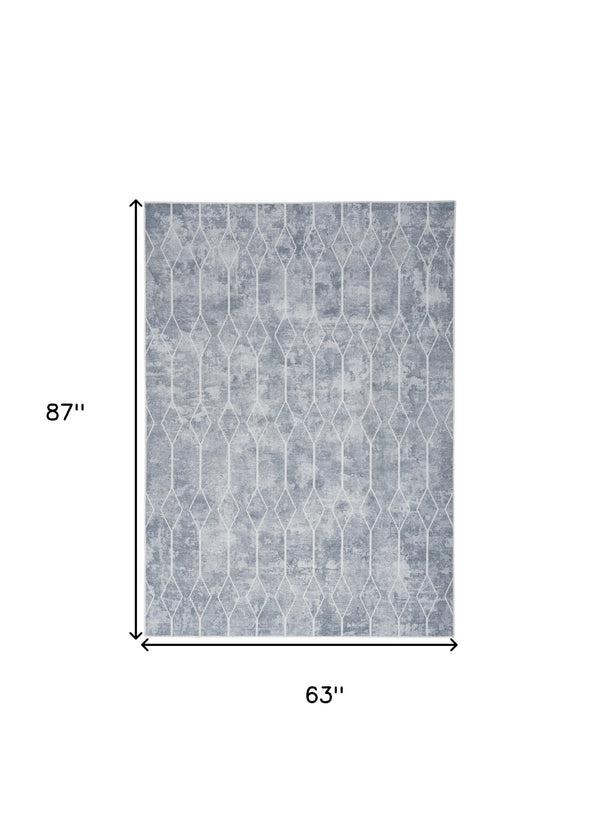 Homeroots 5' X 7' Blue And Gray Geometric Power Loom Washable Area Rug  Cotton Blend 533008