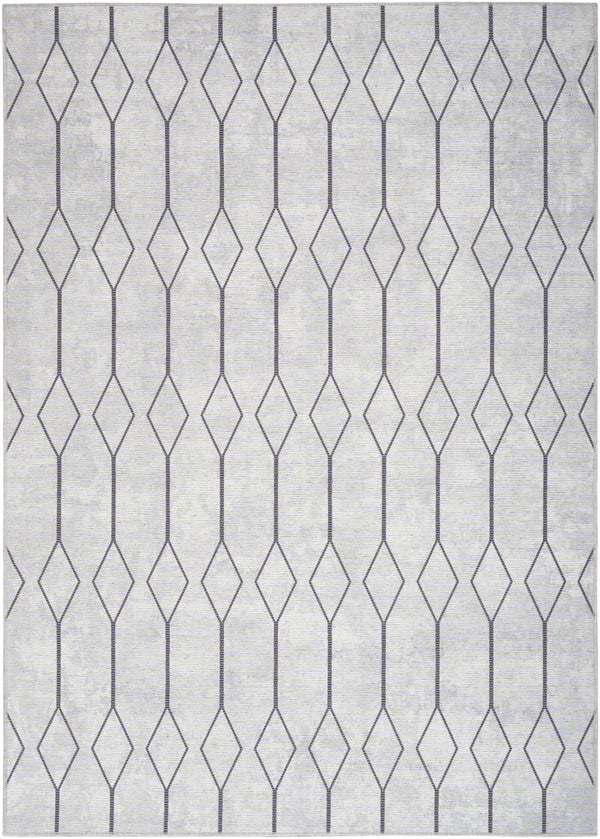 Homeroots 5' X 7' Gray And Ivory Geometric Power Loom Distressed Washable Area Rug  Cotton Blend 533009