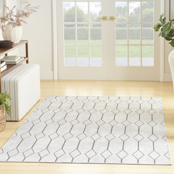 Homeroots 5' X 7' Gray And Ivory Geometric Power Loom Distressed Washable Area Rug  Cotton Blend 533009