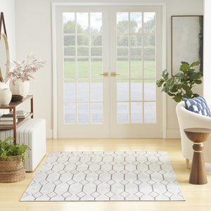Homeroots 5' X 7' Gray And Ivory Geometric Power Loom Distressed Washable Area Rug  Cotton Blend 533009