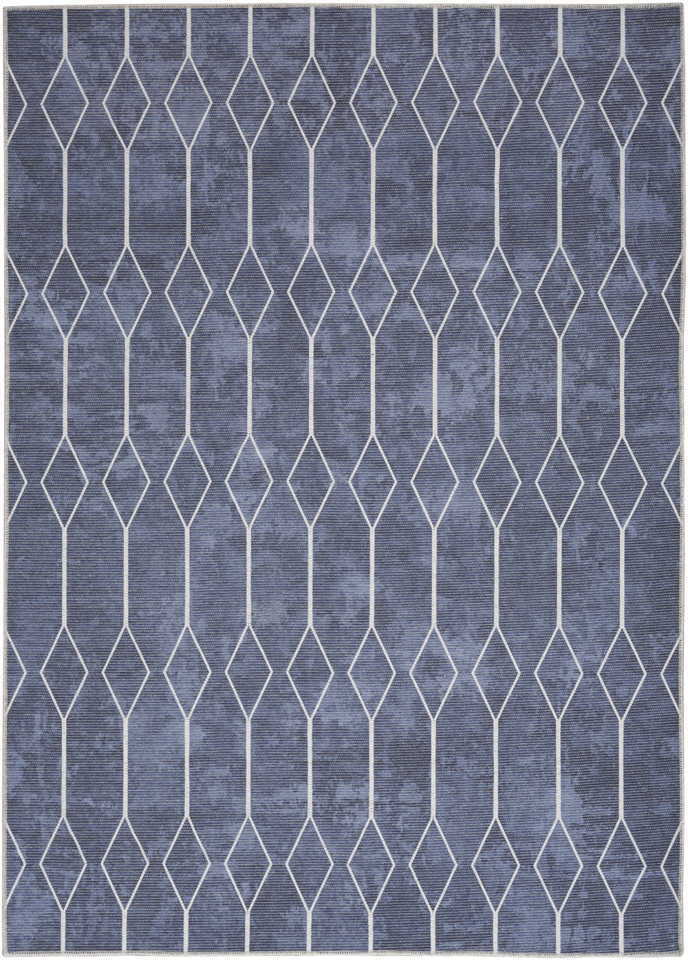 Homeroots 5' X 7' Blue And Ivory Geometric Power Loom Washable Area Rug  Cotton Blend 533011