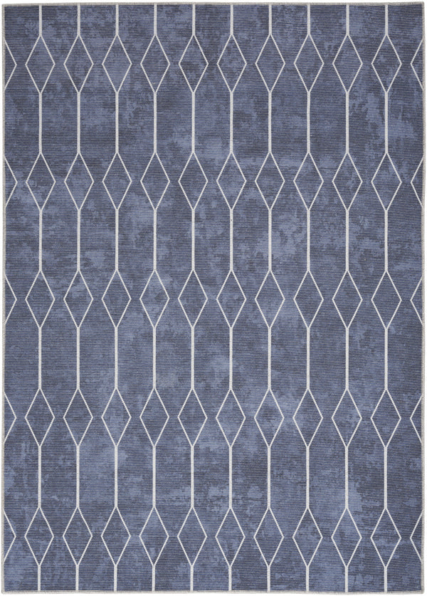 Homeroots 5' X 7' Blue And Ivory Geometric Power Loom Washable Area Rug  Cotton Blend 533011