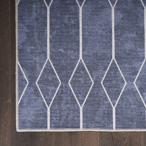 HomeRoots 5' Blue and Ivory Geometric Area Rug - Modern Power Loomed Design, Durable & Easy Care for Your Home 5' X 8' 533011