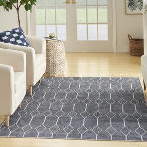 HomeRoots 5' Blue and Ivory Geometric Area Rug - Modern Power Loomed Design, Durable & Easy Care for Your Home 5' X 8' 533011