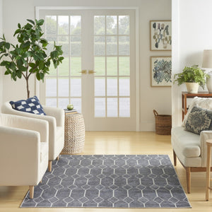 HomeRoots 5' Blue and Ivory Geometric Area Rug - Modern Power Loomed Design, Durable & Easy Care for Your Home 5' X 8' 533011