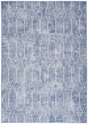 Homeroots 5' X 7' Blue And Off White Geometric Power Loom Washable Area Rug  Cotton Blend 533012