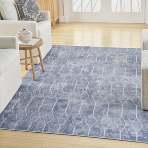 Homeroots 5' X 7' Blue And Off White Geometric Power Loom Washable Area Rug  Cotton Blend 533012