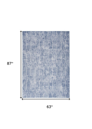 Homeroots 5' X 7' Blue And Off White Geometric Power Loom Washable Area Rug  Cotton Blend 533012