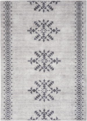 Homeroots 6' X 9' Gray And Ivory Geometric Power Loom Washable Area Rug  Cotton Blend 533013