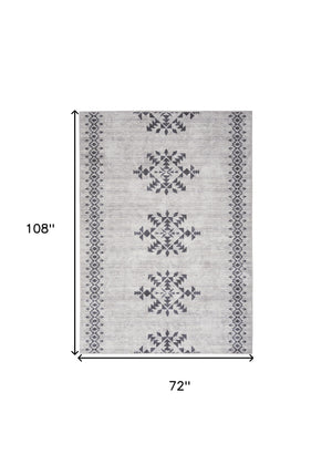 Homeroots 6' X 9' Gray And Ivory Geometric Power Loom Washable Area Rug  Cotton Blend 533013