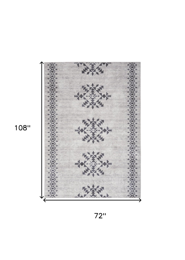 Homeroots 6' X 9' Gray And Ivory Geometric Power Loom Washable Area Rug  Cotton Blend 533013