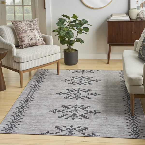 Homeroots 6' X 9' Gray And Ivory Geometric Power Loom Washable Area Rug  Cotton Blend 533013