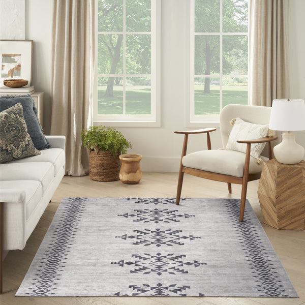 Homeroots 6' X 9' Gray And Ivory Geometric Power Loom Washable Area Rug  Cotton Blend 533013
