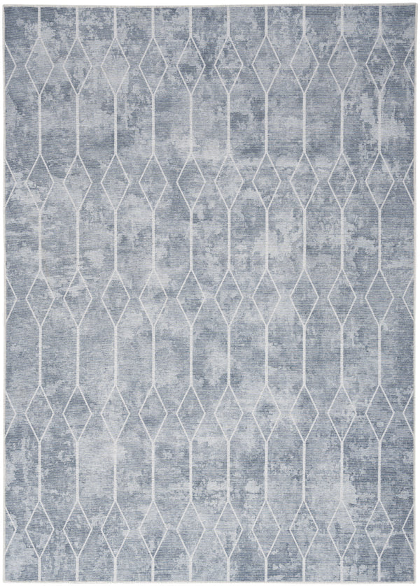 Homeroots 6' X 9' Blue And Gray Geometric Power Loom Washable Area Rug  Cotton Blend 533015