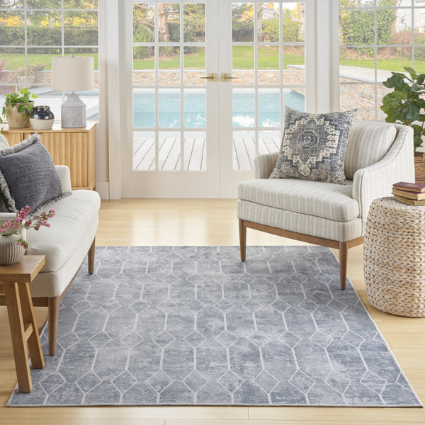 Homeroots 6' X 9' Blue And Gray Geometric Power Loom Washable Area Rug  Cotton Blend 533015