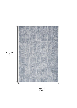 Homeroots 6' X 9' Blue And Gray Geometric Power Loom Washable Area Rug  Cotton Blend 533015
