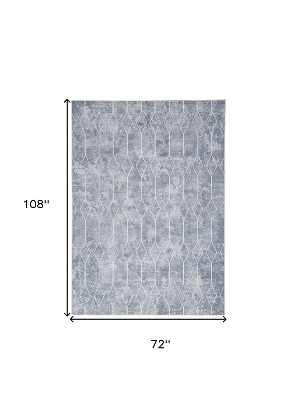 Homeroots 6' X 9' Blue And Gray Geometric Power Loom Washable Area Rug  Cotton Blend 533015