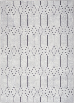 Homeroots 6' X 9' Gray And Ivory Geometric Power Loom Distressed Washable Area Rug  Cotton Blend 533017