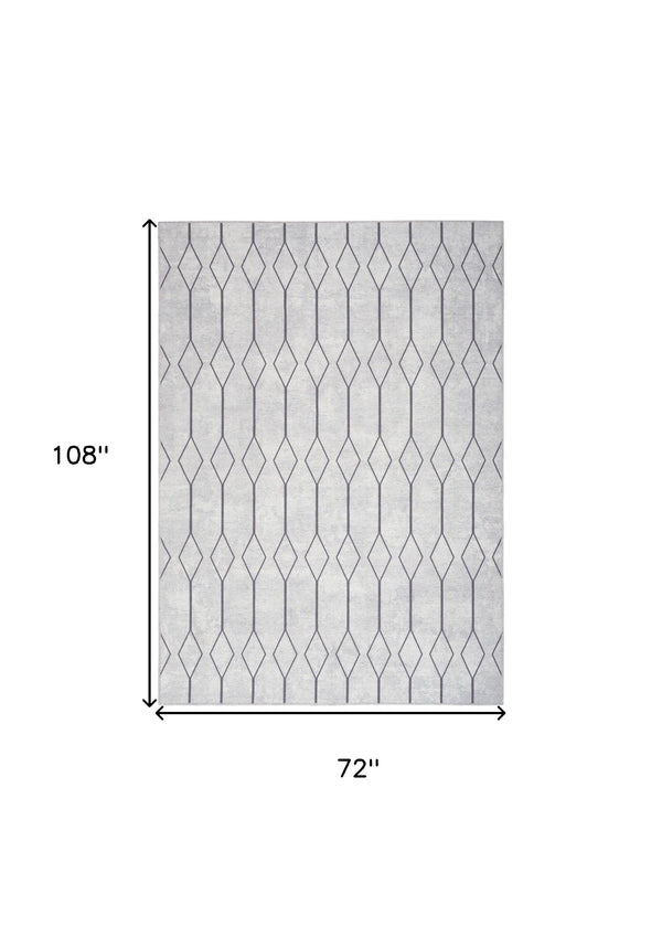 Homeroots 6' X 9' Gray And Ivory Geometric Power Loom Distressed Washable Area Rug  Cotton Blend 533017
