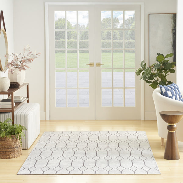 Homeroots 6' X 9' Gray And Ivory Geometric Power Loom Distressed Washable Area Rug  Cotton Blend 533017