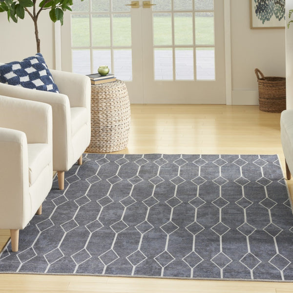 HomeRoots 5' Blue and Ivory Geometric Area Rug - Modern Power Loomed Design, Durable & Easy Care for Your Home 6' X 9' 533021