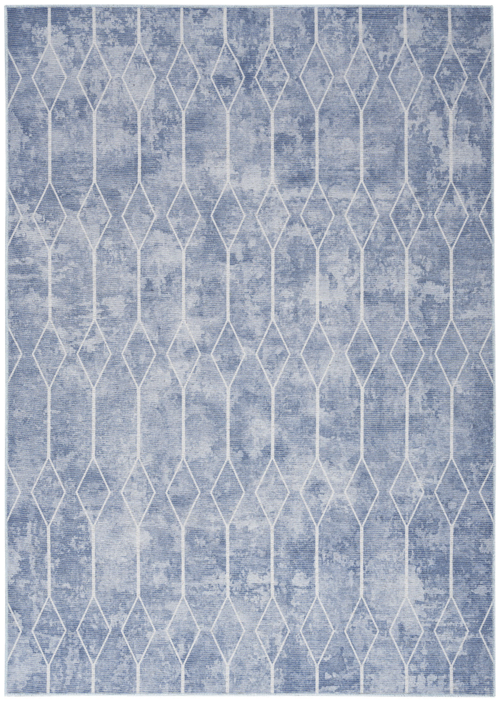 Homeroots 6' X 9' Blue And Off White Geometric Power Loom Washable Area Rug  Cotton Blend 533023