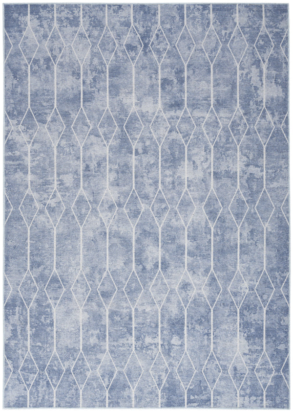 Homeroots 6' X 9' Blue And Off White Geometric Power Loom Washable Area Rug  Cotton Blend 533023