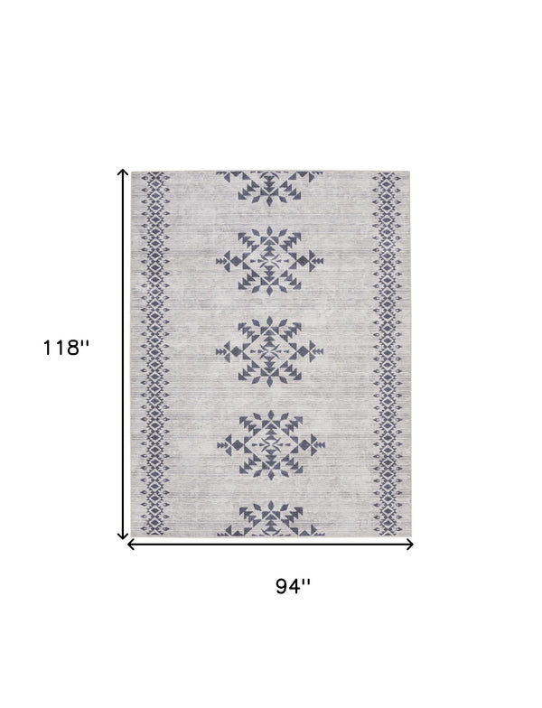 Homeroots 8' X 10' Gray And Ivory Geometric Power Loom Washable Area Rug  Cotton Blend 533037