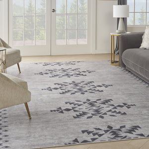 Homeroots 8' X 10' Gray And Ivory Geometric Power Loom Washable Area Rug  Cotton Blend 533037