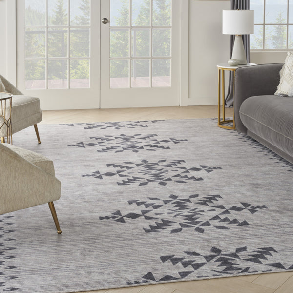 Homeroots 8' X 10' Gray And Ivory Geometric Power Loom Washable Area Rug  Cotton Blend 533037