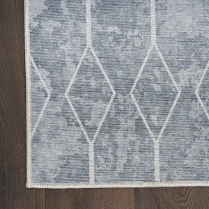 Homeroots 8' X 10' Blue And Gray Geometric Power Loom Washable Area Rug  Cotton Blend 533039
