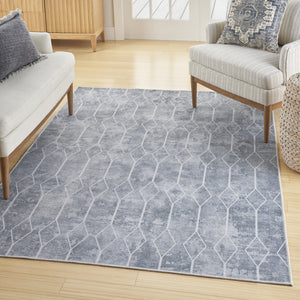 Homeroots 8' X 10' Blue And Gray Geometric Power Loom Washable Area Rug  Cotton Blend 533039
