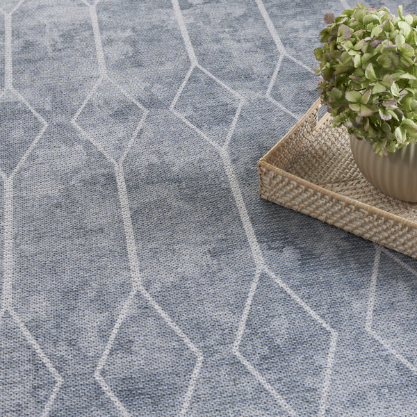 Homeroots 8' X 10' Blue And Gray Geometric Power Loom Washable Area Rug  Cotton Blend 533039