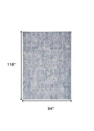 Homeroots 8' X 10' Blue And Gray Geometric Power Loom Washable Area Rug  Cotton Blend 533039
