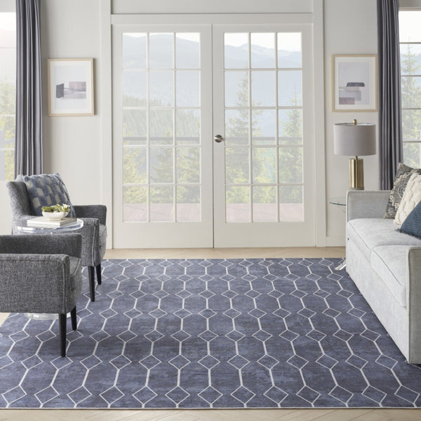 HomeRoots 5' Blue and Ivory Geometric Area Rug - Modern Power Loomed Design, Durable & Easy Care for Your Home 8' X 10' 533045