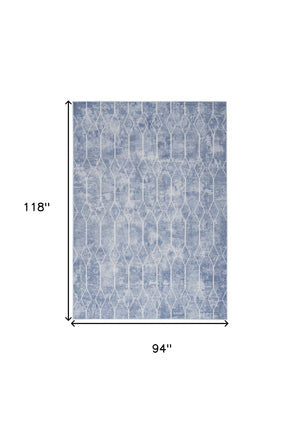 Homeroots 8' X 10' Blue And Off White Geometric Power Loom Washable Area Rug  Cotton Blend 533047