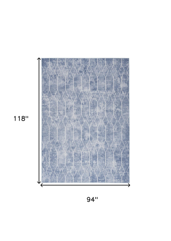 Homeroots 8' X 10' Blue And Off White Geometric Power Loom Washable Area Rug  Cotton Blend 533047