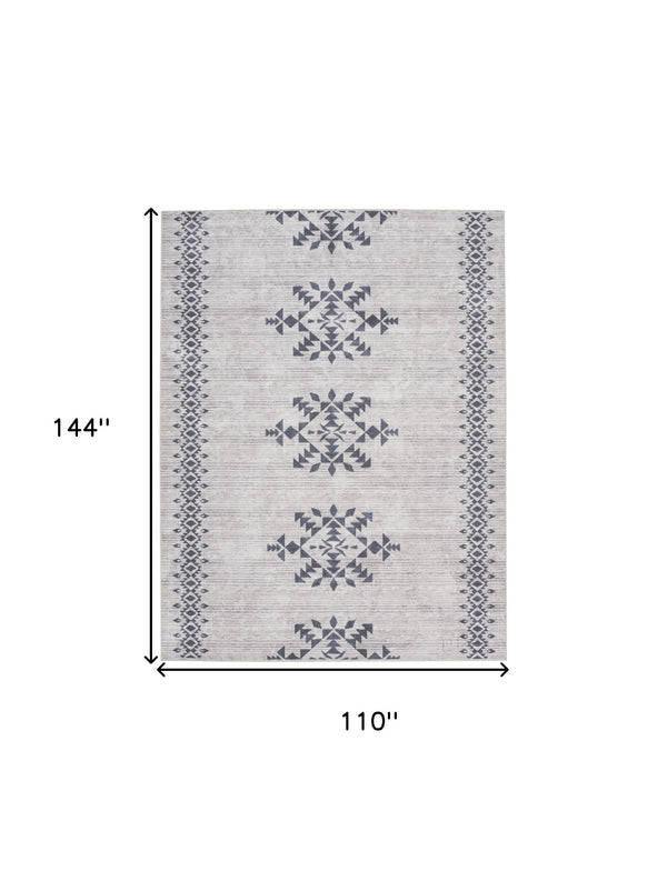 Homeroots 9' X 12' Gray And Ivory Geometric Power Loom Washable Area Rug  Cotton Blend 533049