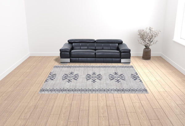 Homeroots 9' X 12' Gray And Ivory Geometric Power Loom Washable Area Rug  Cotton Blend 533049