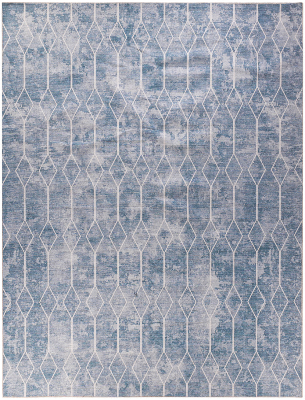 Homeroots 9' X 12' Blue And Gray Geometric Power Loom Washable Area Rug  Cotton Blend 533051