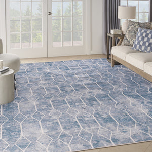 HomeRoots 9' Contemporary Blue and Gray Geometric Power Loom Area Rug - Stylish, Machine Washable, Easy Care 9' X 12' 533051