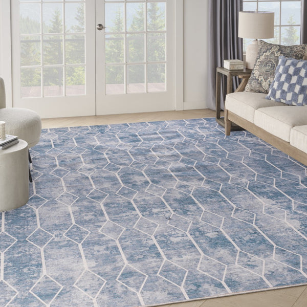 HomeRoots 9' Contemporary Blue and Gray Geometric Power Loom Area Rug - Stylish, Machine Washable, Easy Care 9' X 12' 533051