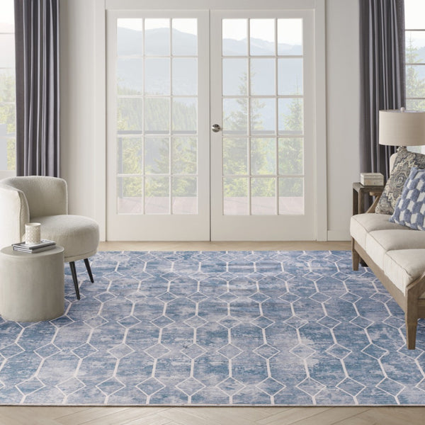 HomeRoots 9' Contemporary Blue and Gray Geometric Power Loom Area Rug - Stylish, Machine Washable, Easy Care 9' X 12' 533051