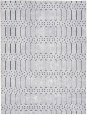 HomeRoots 9' Ivory and Gray Geometric Power Loomed Area Rug - Modern, Washable Design for Any Room Decor 9' X 12' 533053