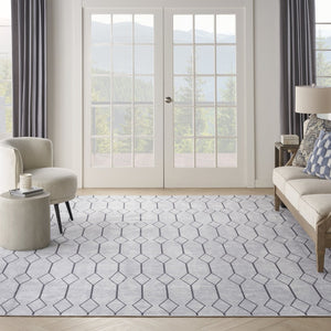 HomeRoots 9' Ivory and Gray Geometric Power Loomed Area Rug - Modern, Washable Design for Any Room Decor 9' X 12' 533053