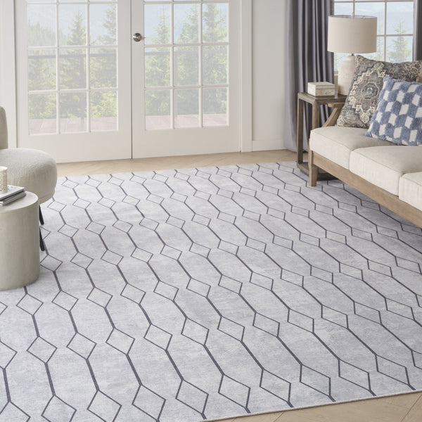 HomeRoots 9' Ivory and Gray Geometric Power Loomed Area Rug - Modern, Washable Design for Any Room Decor 9' X 12' 533053
