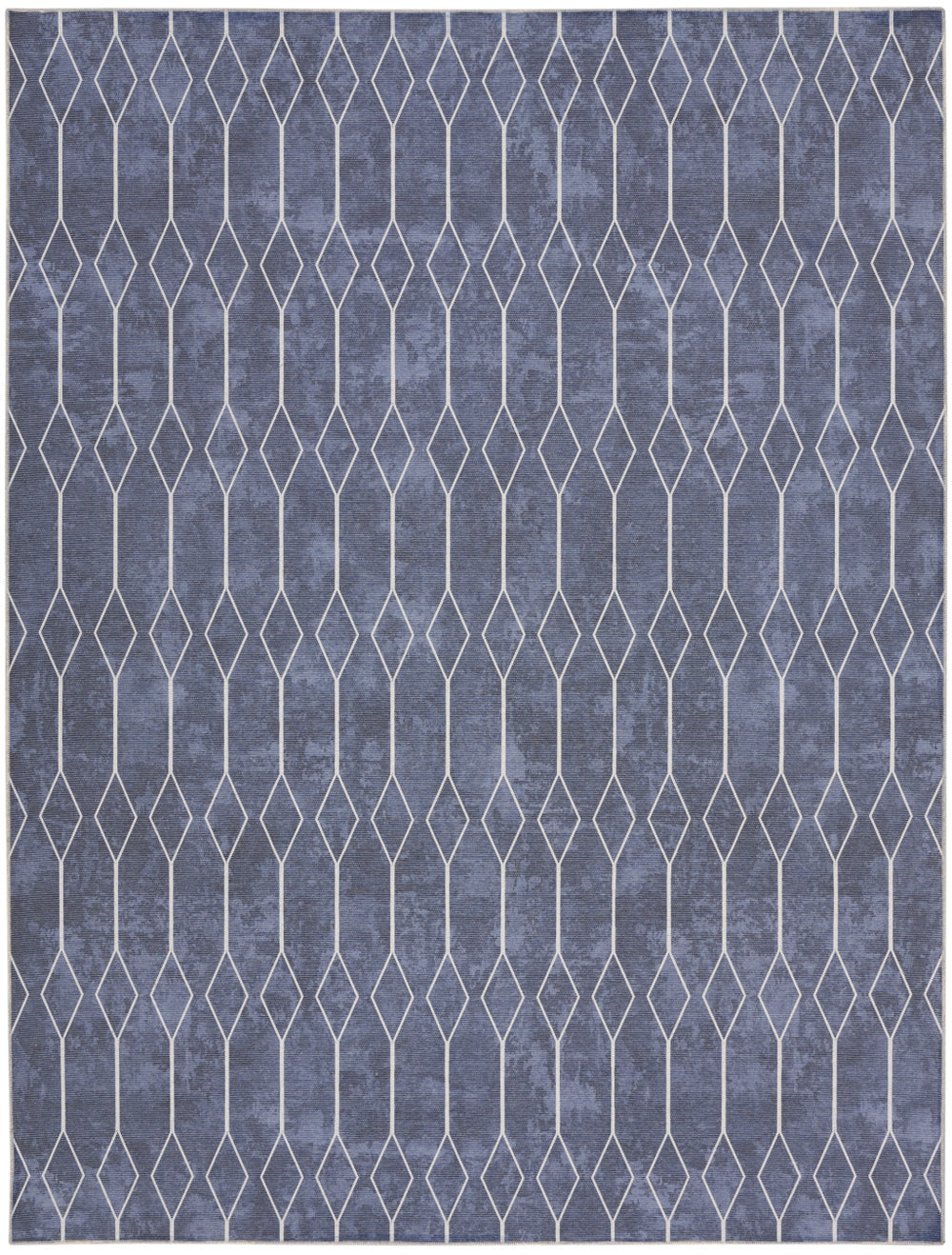 Homeroots 9' X 12' Blue And Off White Geometric Power Loom Washable Area Rug  Cotton Blend 533057